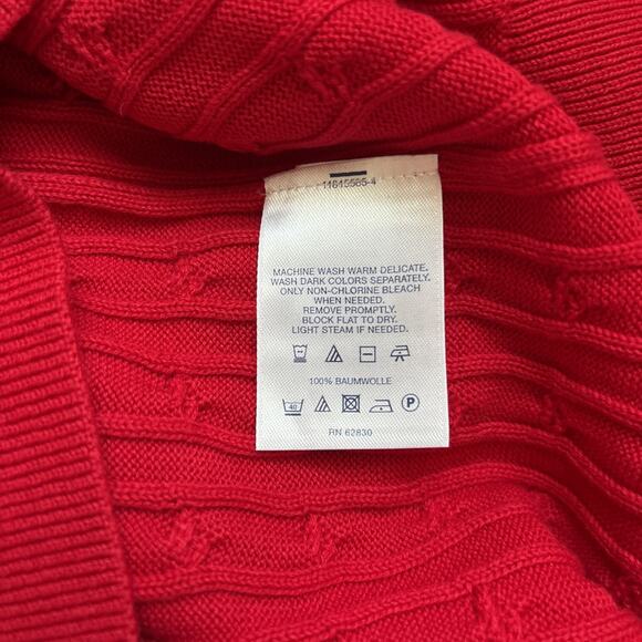 Lands’ End Cable Knit Sweater Women’s XL 18 Red Turtleneck 100% Cotton Stretch - Picture 12 of 12